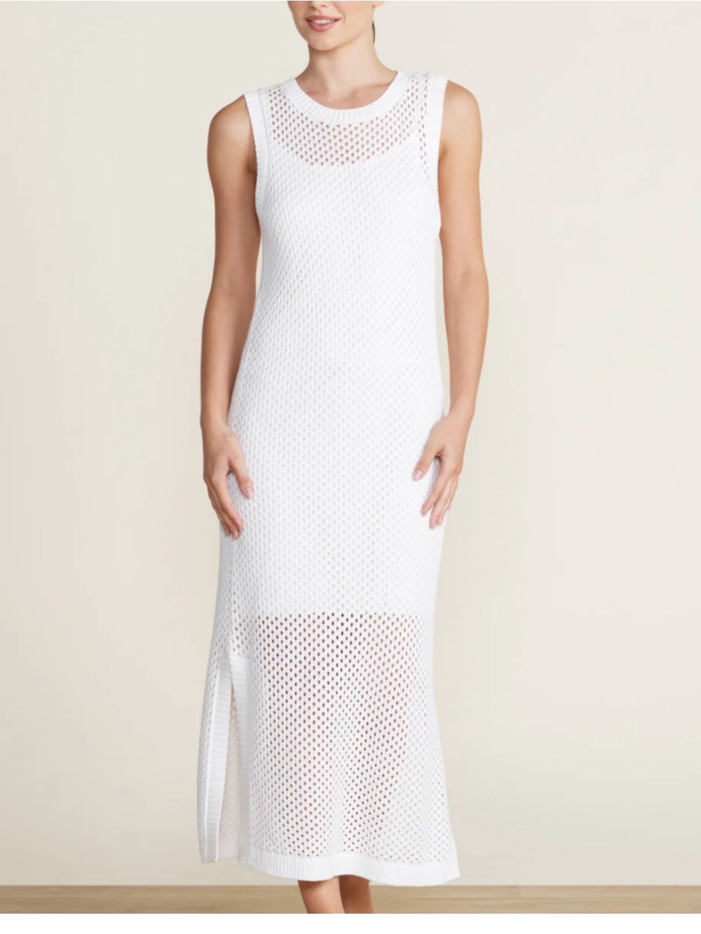 Cream Sleeveless Knit Maxi Dress - small